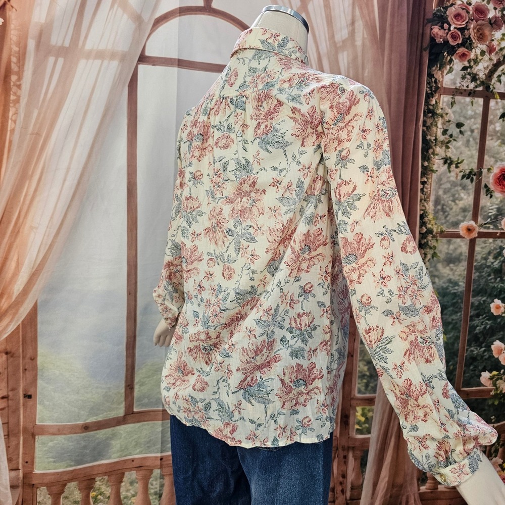 Vintage 1960's Floral Button Down Blouse Orange Label Long Sleeve Top
Cream Blue - Picture 10 of 12